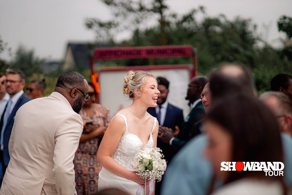 happy wedding guests